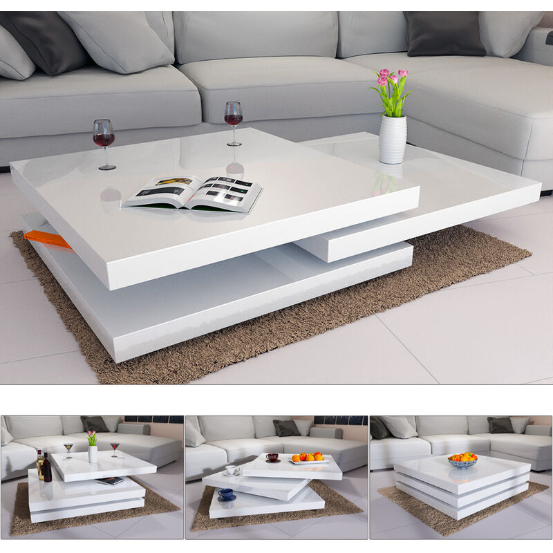 Casaria Couchtisch New York Hochglanz 360° Drehbar Wohnzimmertisch Sofatisch Beistelltisch Couch Tisch weiß - 60cm