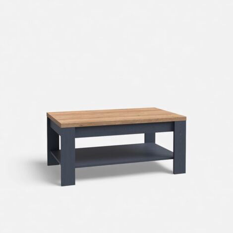 Couchtisch in Eichenholz und Navyblau mit Ablage 100x45x60 Bohol