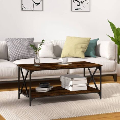 Couchtisch  Kaffeetisch  Wohnzimmertisch Räuchereiche 100x50x45 cm Holzwerkstoff und Eisen TJHZS141720 BonneVie