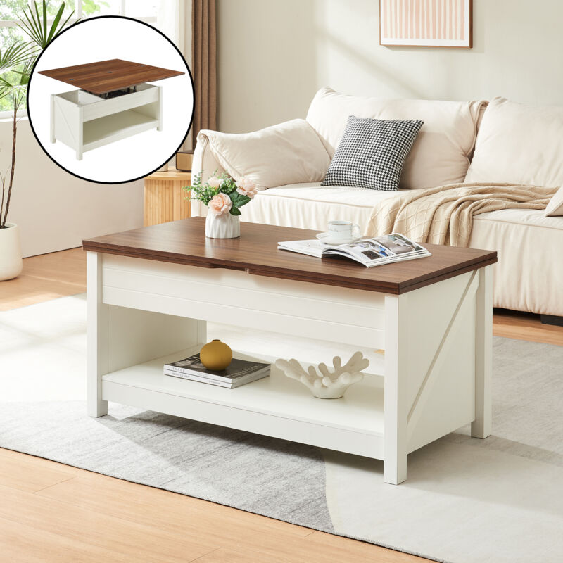 Couchtisch Kasama Mit Hebeplatte Und Stauraum 110x55x54 Cm Walnussoptik/weiß [en.casa]