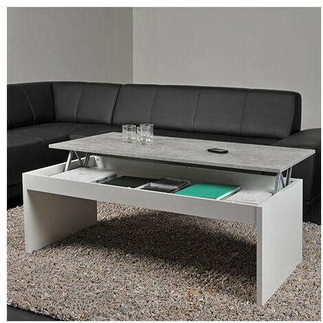 Couchtisch Klapptisch DARWIN 120x60cm / Weiß und Beton/ 120x60x43 cm