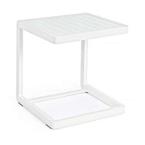 Couchtisch "Konnor" für Outdoor und Garten Sonnenliege 40 cm aus Aluminium -Weiss