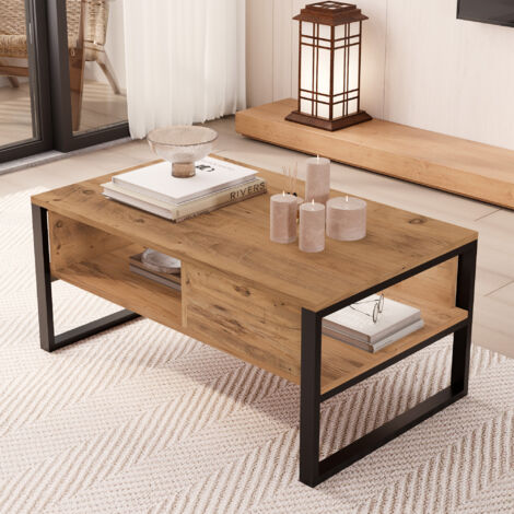 Couchtisch Laukaa 100 x 60 x 44,5 cm Eiche rustikal/Schwarz [en.casa]