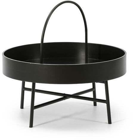 Couchtisch Manila Runder Couchtisch mit schwarzer Mdf-Platte und mattschwarzem Metallgestell / Durchmesser: 60 Cm