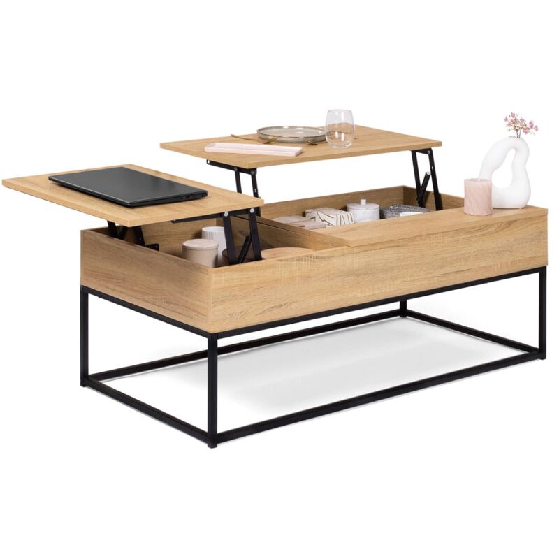 Idmarket Schwarz Couchtisch Mit 2 Hochklappbaren Platten Rechteckig Detroit Industriedesign