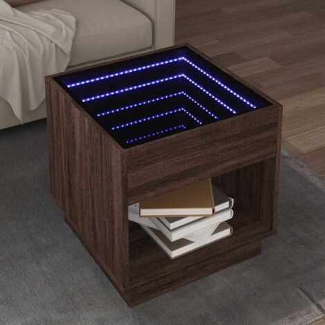 Couchtisch mit endlosem LED-Spiegel Eiche braun 50x50x50 cm