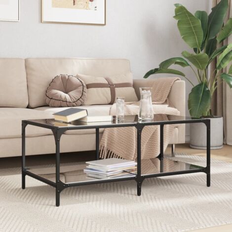 Couchtisch mit Glasplatte Schwarz 98,5x50x40 cm Stahl vidaXL