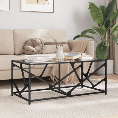 Couchtisch mit Glasplatte Schwarz 98,5x50x41 cm Stahl vidaXL