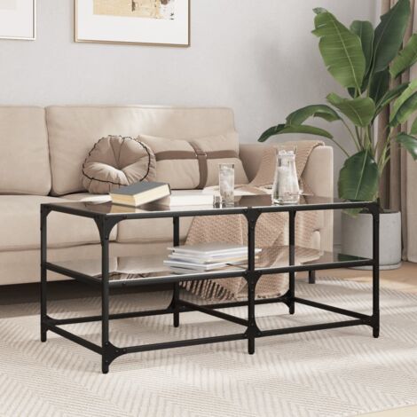 Couchtisch mit Glasplatte Schwarz 98,5x50x45 cm Stahl vidaXL