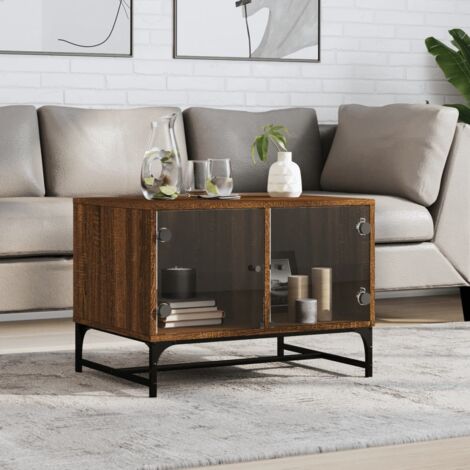 Couchtisch mit Glastüren Eiche braun 68,5x50x50 cm
