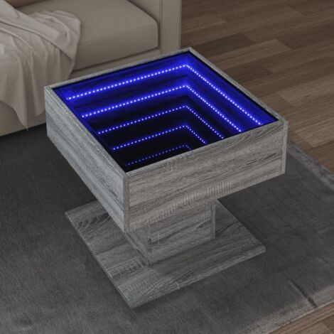 Couchtisch mit LED Sonoma Grau 50x50x45 cm aus Spanplatte