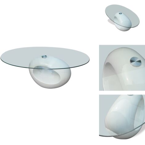 Couchtisch mit Ovaler Glasplatte Hochglanz Weiß - Couchtisch - Glastisch - Wohnzimmer Dekoration - Moderner Couchtisch - Ovaler Couchtisch