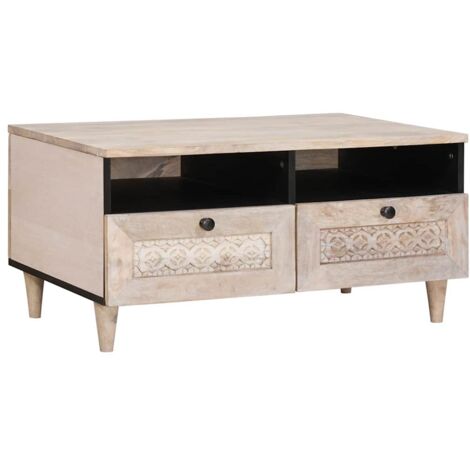 Couchtisch mit Regal Weiß 80 x 54 x 40 cm massives Mangoholz vidaXL