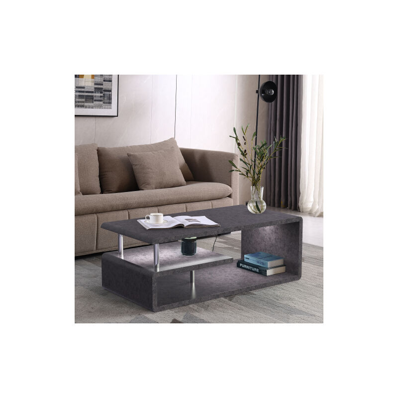 Couchtisch moderne, Cementgraues Finish, LED-éclairage, Salon-Sofa, Bureau
