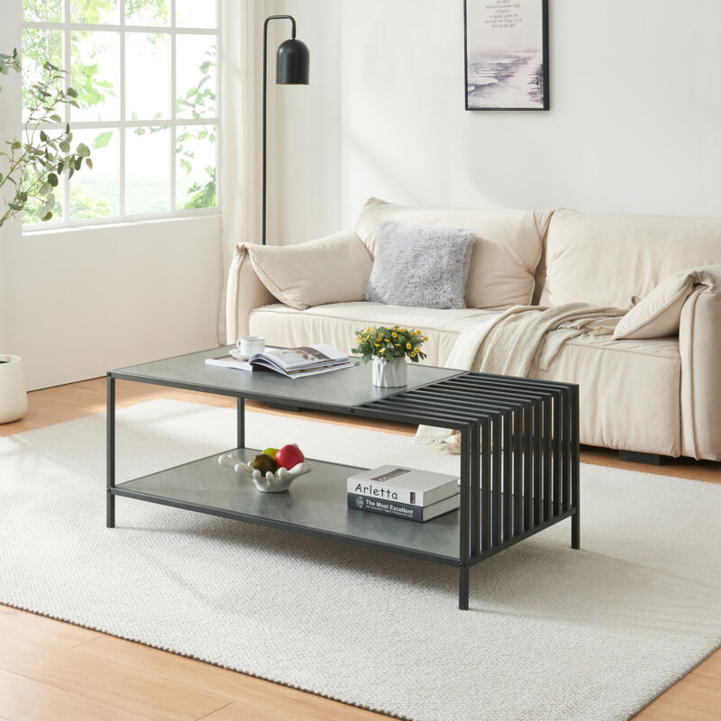 Couchtisch Pärghos 120x60x45 Cm Schwarz/betonoptik [en.casa]