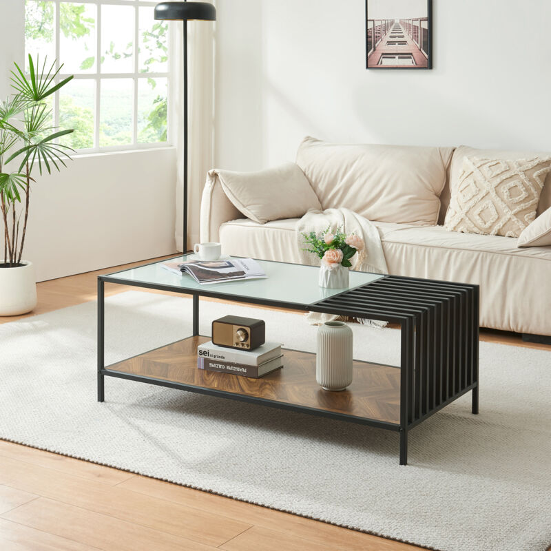 [en.casa] - Couchtisch Pärghos 120x60x45 Cm Schwarz/eicheoptik, Dunkel