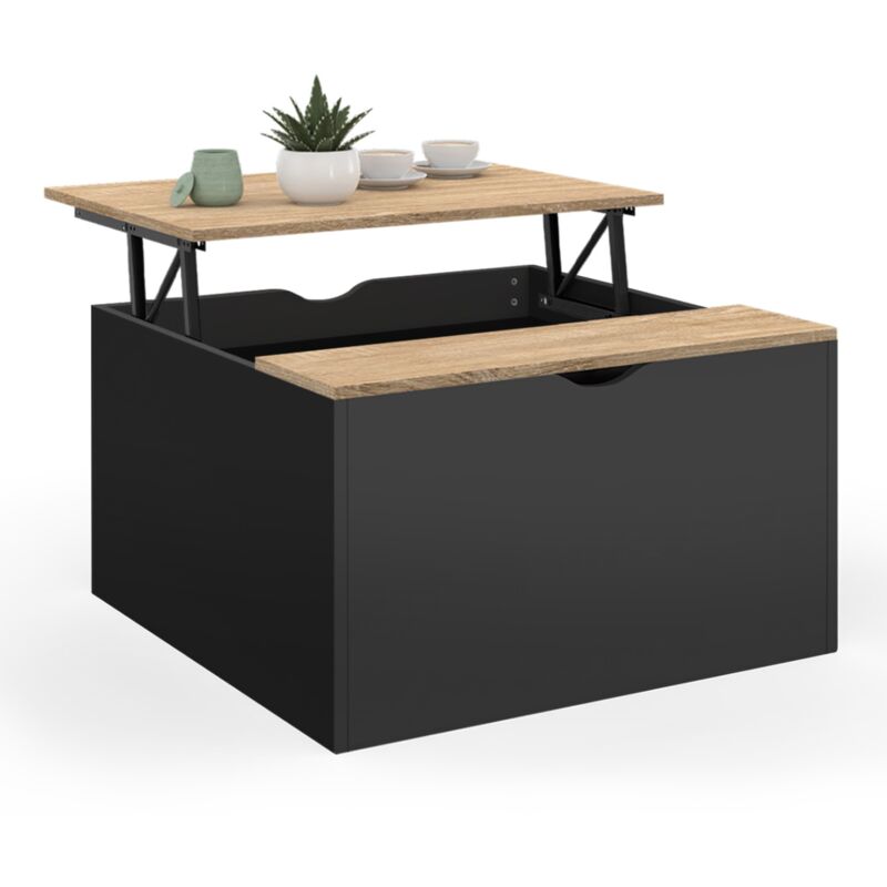 Idmarket Schwarz Couchtisch Quadratische Hubplatte Elea Mit Holzkasten Und Buchenholzoptik