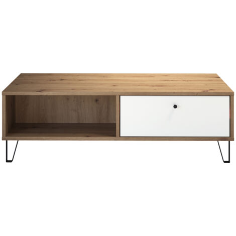 Couchtisch rechteckig Wohnzimmer TORINO-19  in Artisan Eiche Nb. mit matt weiß, B/H/T: ca. 110/37/60 cm