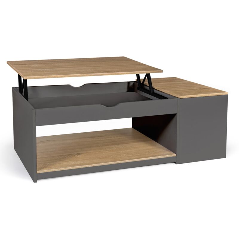 Idmarket Beige Couchtisch Rechteckige Klappplatte Elea Mit Holzkasten Grau Und Buchenholzoptik