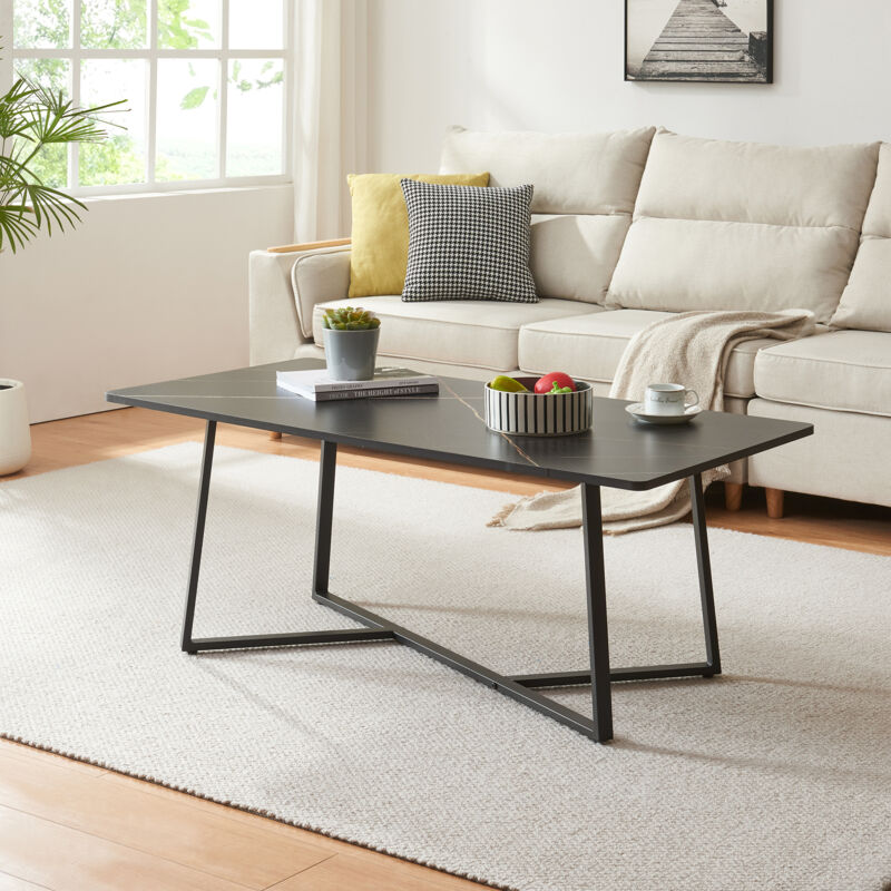 [en.casa] - Couchtisch Riskiften 120x60x48 Cm Marmoroptik, Schwarz