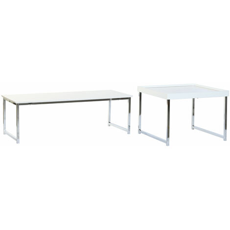 Couchtisch Set 2 Stahl MDF 110x48x45 Weiß MDF Stahlmaterial mehrfarbige Farbfamilien -Tische Bässe Details