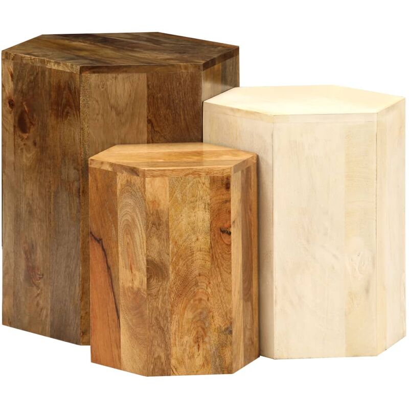 Couchtisch-Set 3-teilig Mangoholz Massiv - Braun - Vidaxl