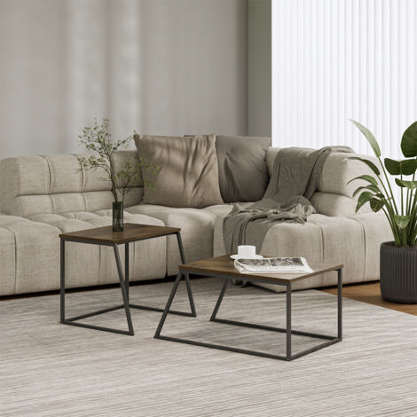 Couchtisch-Set Myra, Eiche rustikal/Schwarz, 60 x 50 cm 2 Teile, Vicco