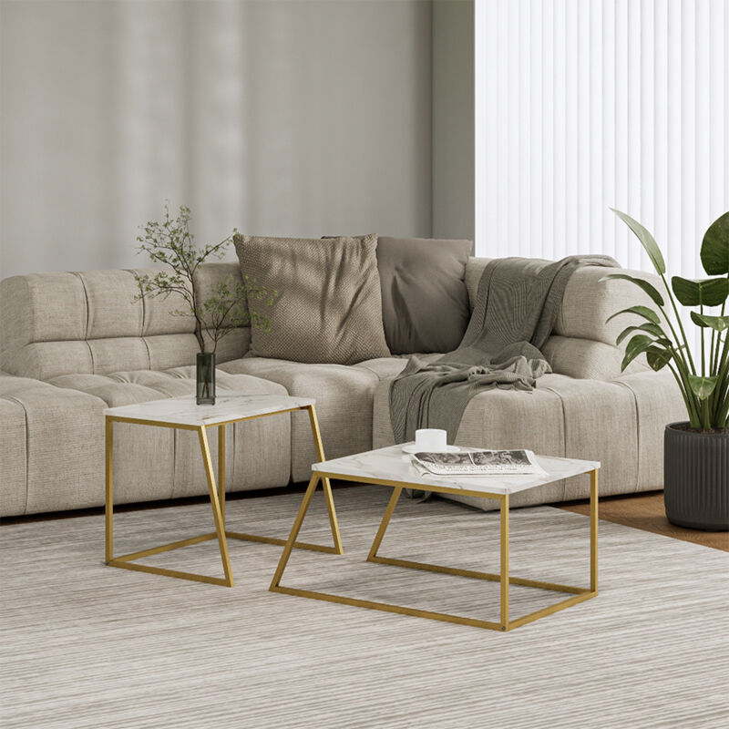 Couchtisch-set Myra, Marmor-weiß/gold, 60 X 50 Cm 2 Teile, Vicco