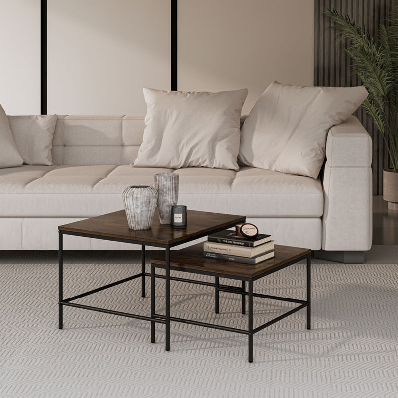 Couchtisch-set Ramio, Eiche Rustikal/schwarz, 60 X 60 Cm 2 Teile, Vicco
