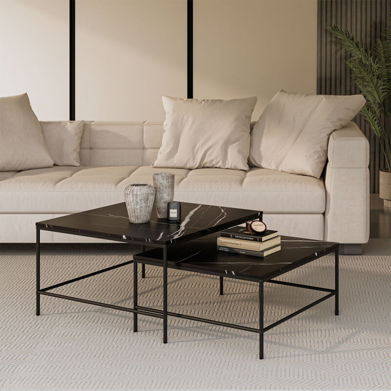 Couchtisch-set Ramio, Schwarz, 80 X 80 Cm 2 Teile, Vicco