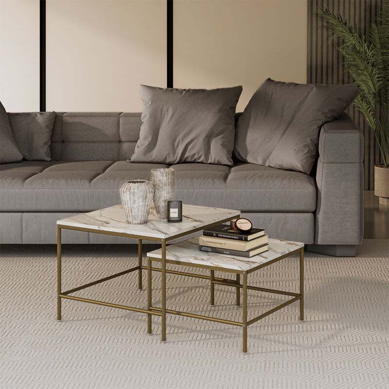 Couchtisch-set Ramio, Weiß/gold, 60 X 60 Cm 2 Teile, Vicco