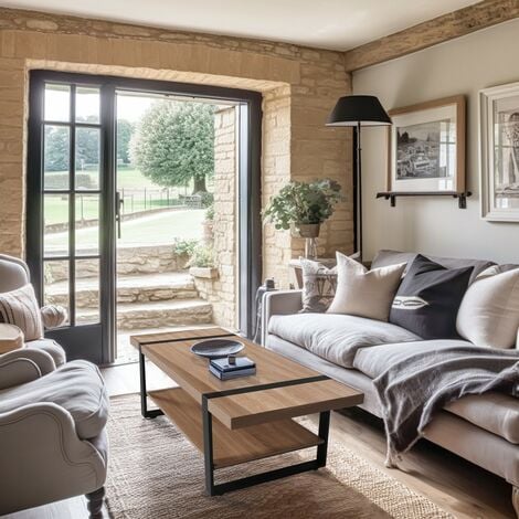 LE QUAI DES AFFAIRES Couchtisch SINTRA 120x60cm / Gebleichte Eiche und schwarzes Metall/ 120x60x45