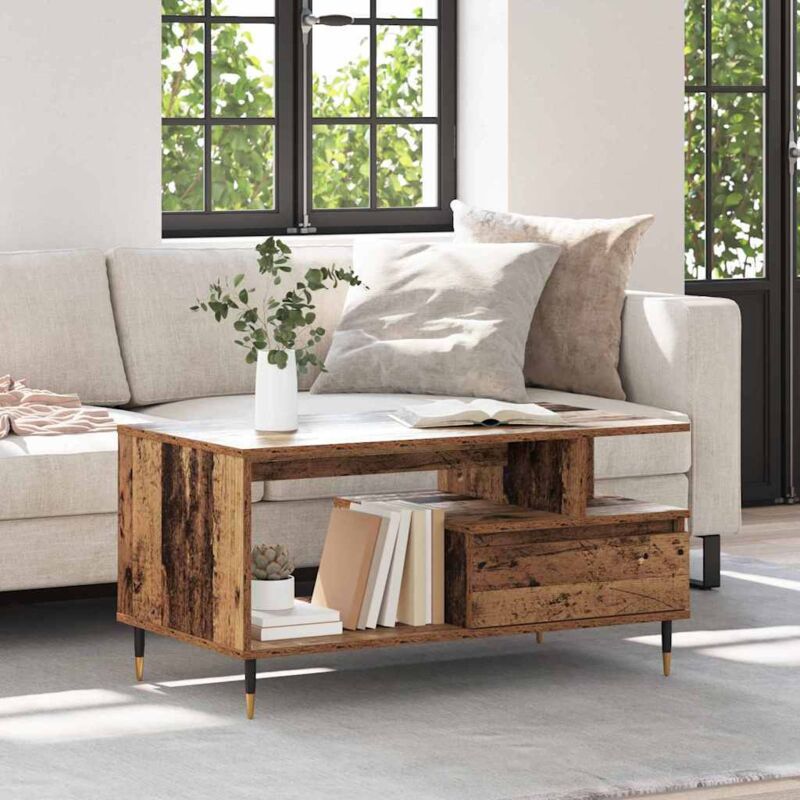 Couchtisch Mit Schubladen Altholz 90 X 49 X 45 Cm Holzwerkstoff Vidaxl