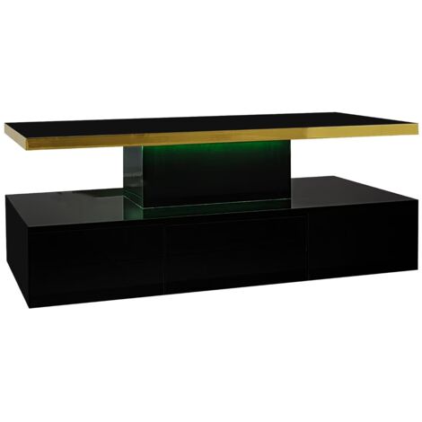 Couchtisch, Tisch mit Schubladen, Hochglanzlackierung, Beistelltisch mit zwei Ablageebenen. Mit LED-Licht
