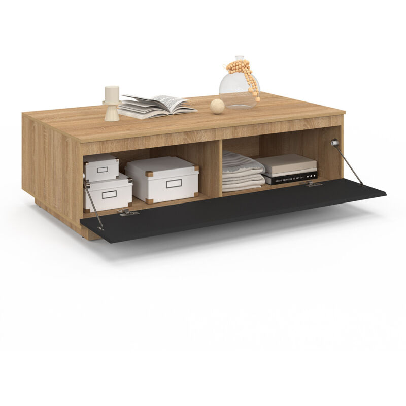 Idmarket Schwarz Couchtisch Tomi 110 Cm Mit Tür In Buchenholzoptik Und