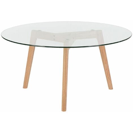 Couchtisch Transparent Braun Glasplatte Holzgestell Rund Modern