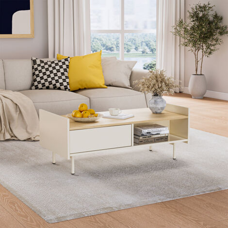 Couchtisch Velina, Creme, 100 x 50 cm mit 2 Schubladen, Vicco