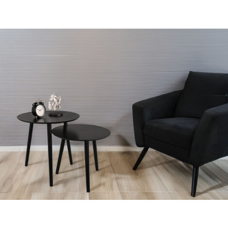Couchtisch VILANA 2 teilig - Satztisch rund in Schwarz