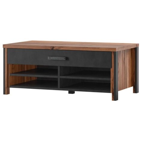 MEUBLORAMA Couchtisch WINDSOR - Dunkle Eiche und Anthrazit - 1 Schublade, 4 Fächer - 107 x 44,8 x 60 cm