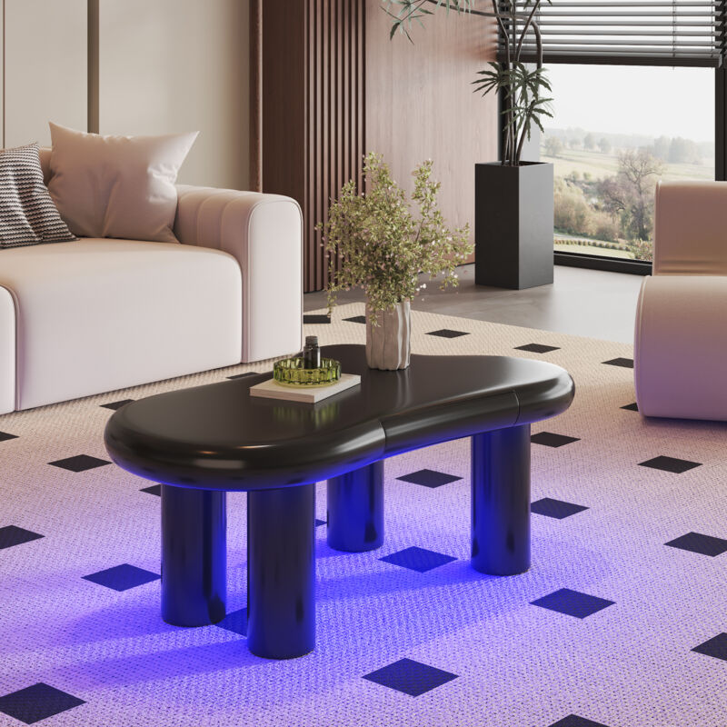 Stilvora Couchtisch Wolkenform Mit 1 Schublade Und Led 16 Farben, Modern, Aus Mdf, Schwarz, 98×65, 5×40 Cm