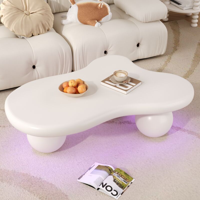 Stilvora Couchtisch Wolkenform Mit Led 16 Farben, Rundbeine, Modern, Aus Mdf, Weiß