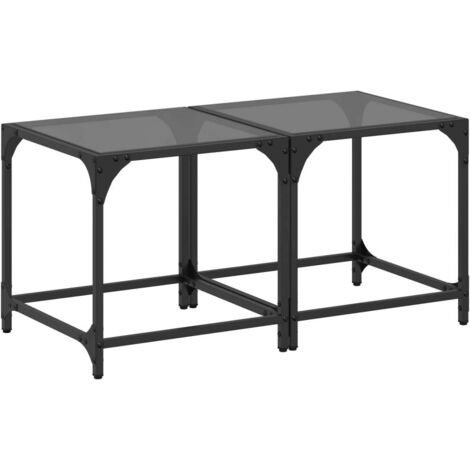 Couchtische mit schwarzer Glasoberfläche 2 Stück 40x40x40 cm Stahl