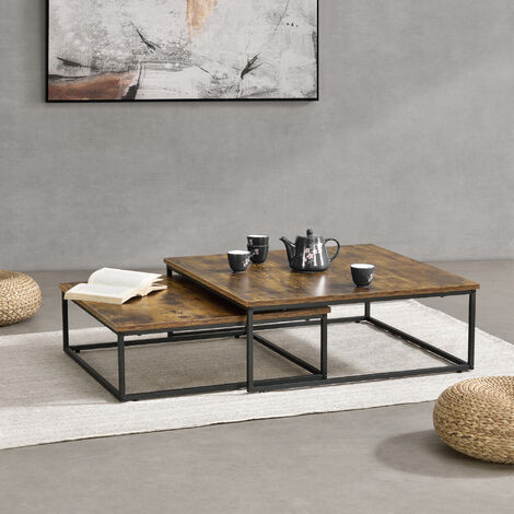Couchtischset Haninge 2er Set rund Dunkler Holzton [en.casa]