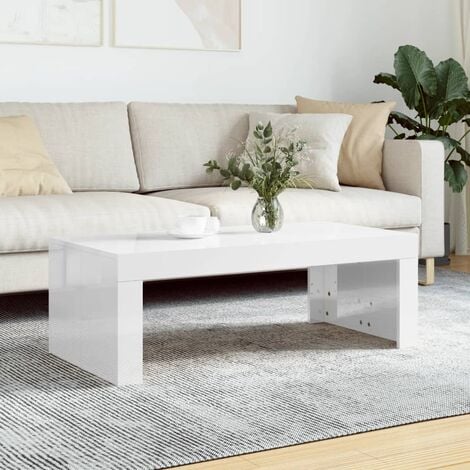 BONNEVIE Couchtisch,Sofatisch Kaffeetisch, Wohnzimmertisch im Industrie-Design Hochglanz-Weiß 102x50x36 cm Holzwerkstoff -FV55082