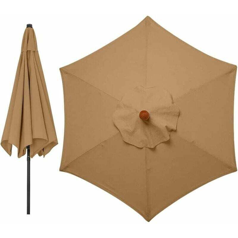Housse de rechange pour parasol de jardin, housse de parasol de remplacement à 6 bras de 3 mètres, auvent uniquement (kaki)