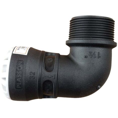 Coude 90° encliquetable PEHD Ø32 - Mâle 1"1/2 (40/49) - Série 1 - Plasson