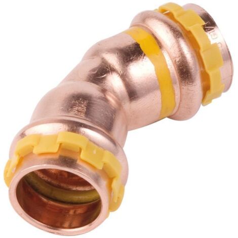 coude à sertir 45 degrés - tube cuivre - femelle / femelle - 14 mm - comap sudopress gaz