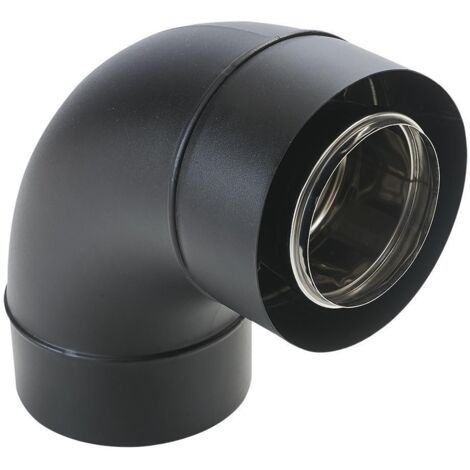 Coude bioten 87° inox 316 Ø80/125 mm – Acier galvanisé peint noir – Joint Viton pour poêles à granulés – Raccordement sécurisé