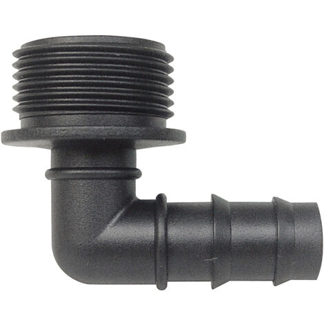 Coude cannelé mâle 20x27 – Raccord en polypropylène haute qualité – Compatible tuyau Ø16 – Applications arrosage et micro irrigation – Racoexpert