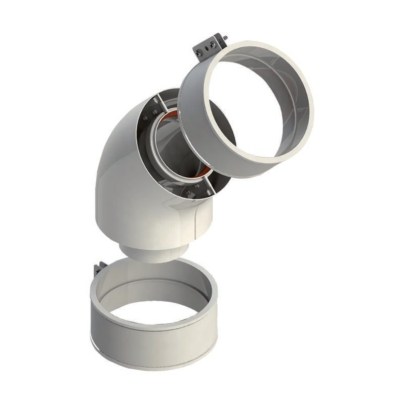 Coude coaxial ø 60/100 - aluminium avec manchon et collier de serrage Coude à 45 degrés 60-100 man.fasc